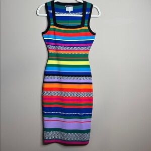 Milly Spacedye Rainbow Stripe sweater knit tank dress
